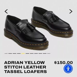 NWT Doc Martens Adrian Yellow Stitch Leather Tassel Loafers